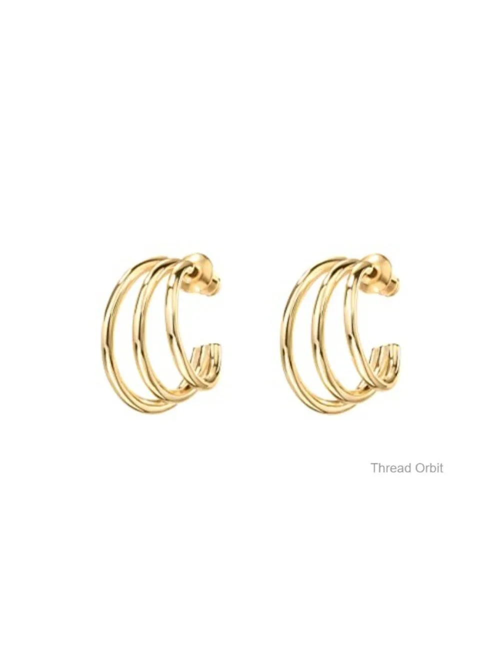 14K Gold Plated Triple Split Huggie Hoop Earrings - 925 Sterling Silver Posts,